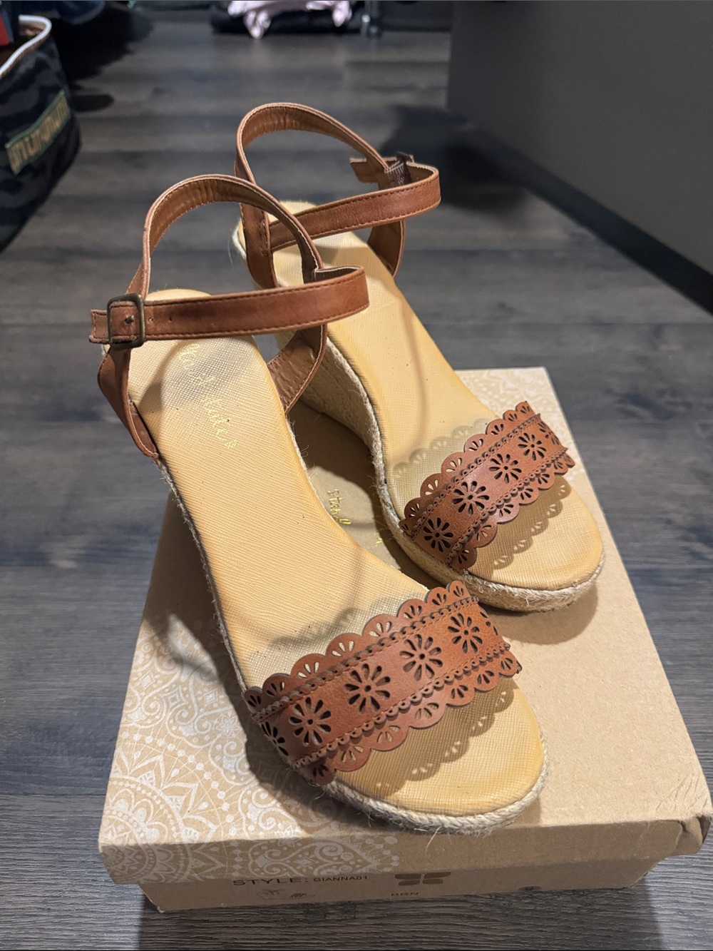 Altar'd State Tan Brown Floral Laser-Cut Espadrille Wedges